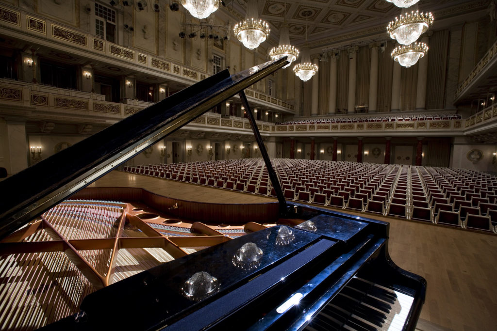 Grand piano at the main hall stage in the Konzerthaus Berlin, Germany